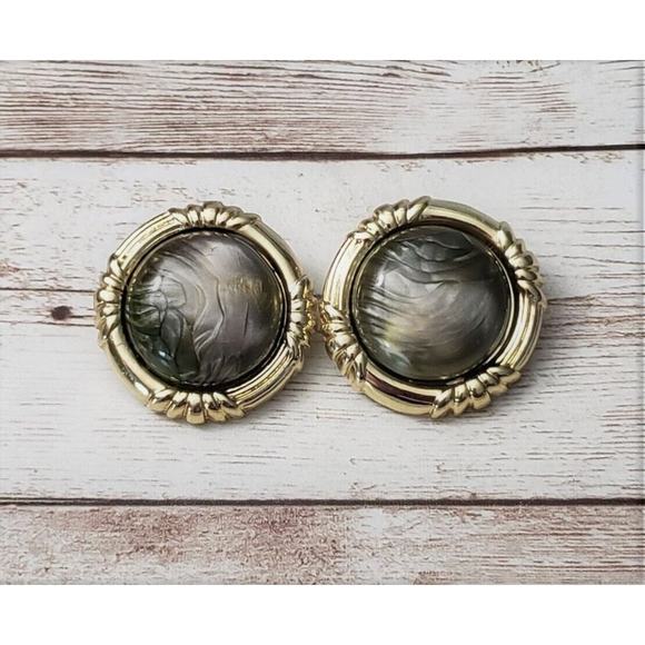 Vintage Clip On Earrings Statement Circle with Metallic Center 1.25" - Picture 1 of 4